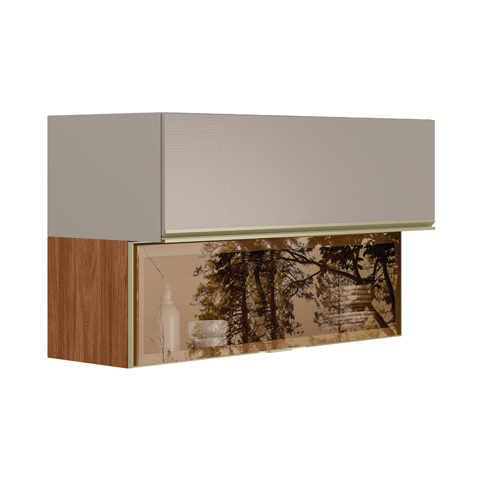 Armário Aéreo com Vidro Reflecta Proença 2 Portas Bege e Nogueira 120 cm