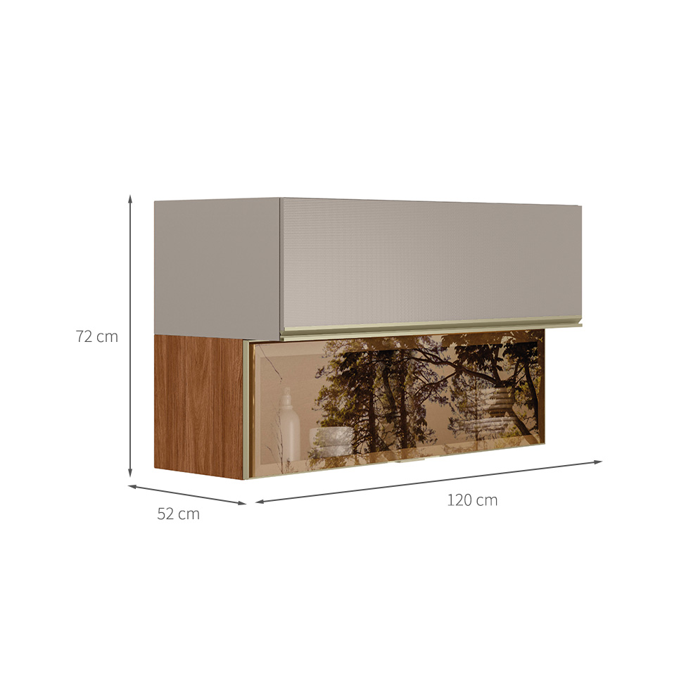 Armário Aéreo com Vidro Reflecta Proença 2 Portas Bege e Nogueira 120 cm