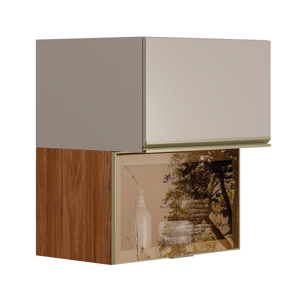 Armário Aéreo com Vidro Reflecta Proença 2 Portas Bege e Nogueira 60 cm