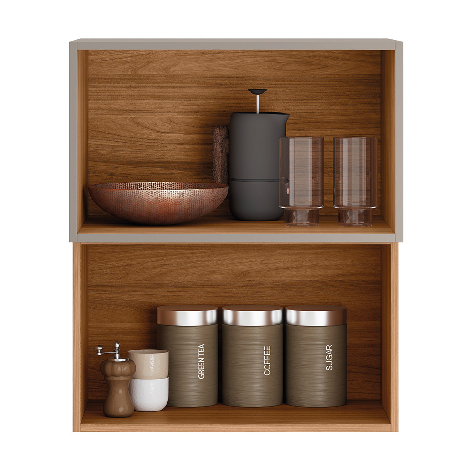 Armário Aéreo com Vidro Reflecta Proença 2 Portas Bege e Nogueira 60 cm