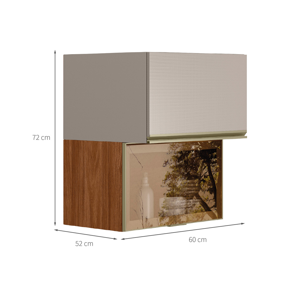 Armário Aéreo com Vidro Reflecta Proença 2 Portas Bege e Nogueira 60 cm