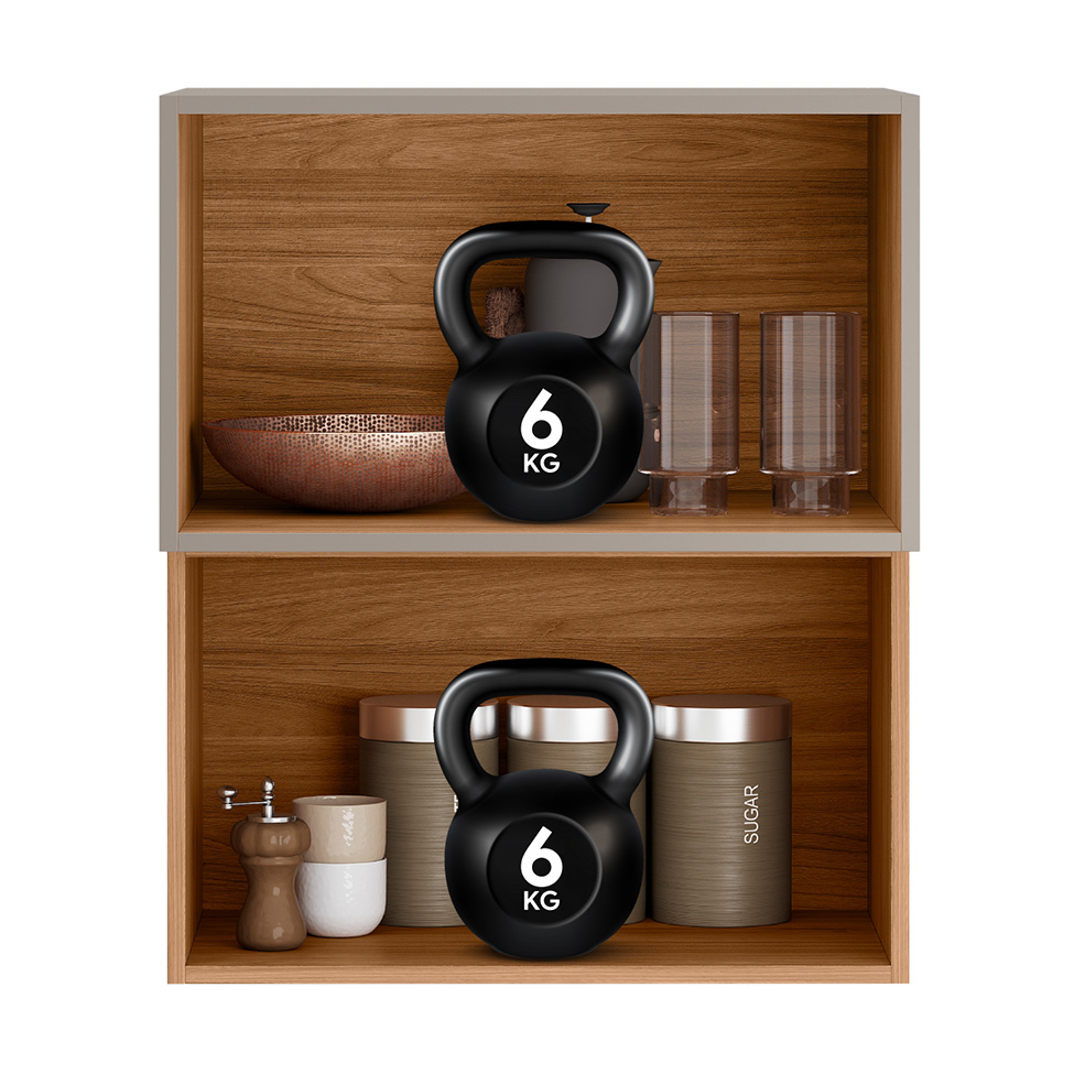 Armário Aéreo com Vidro Reflecta Proença 2 Portas Bege e Nogueira 60 cm