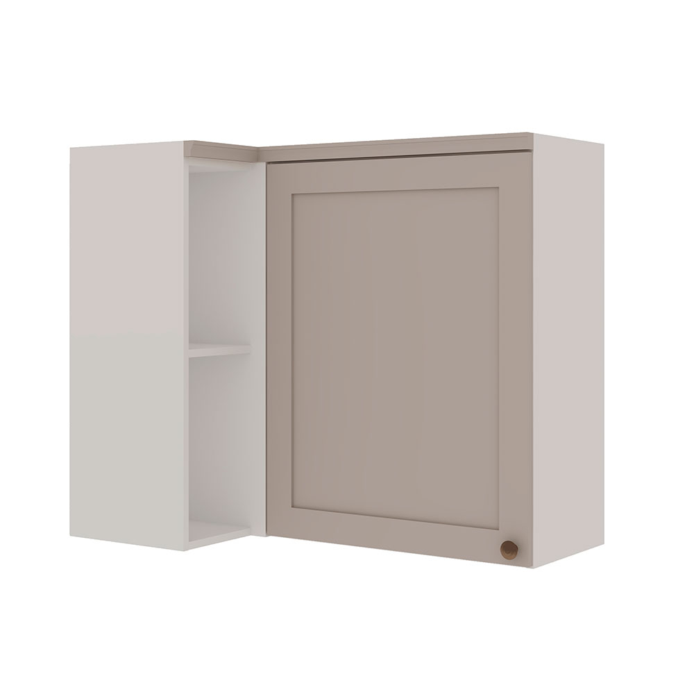 Armário Aéreo de Canto Iluminata 1 Porta Branco e Fendi