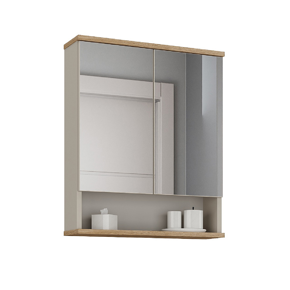 Armário de Banheiro com Espelho 2 Portas Nude e Carvalho