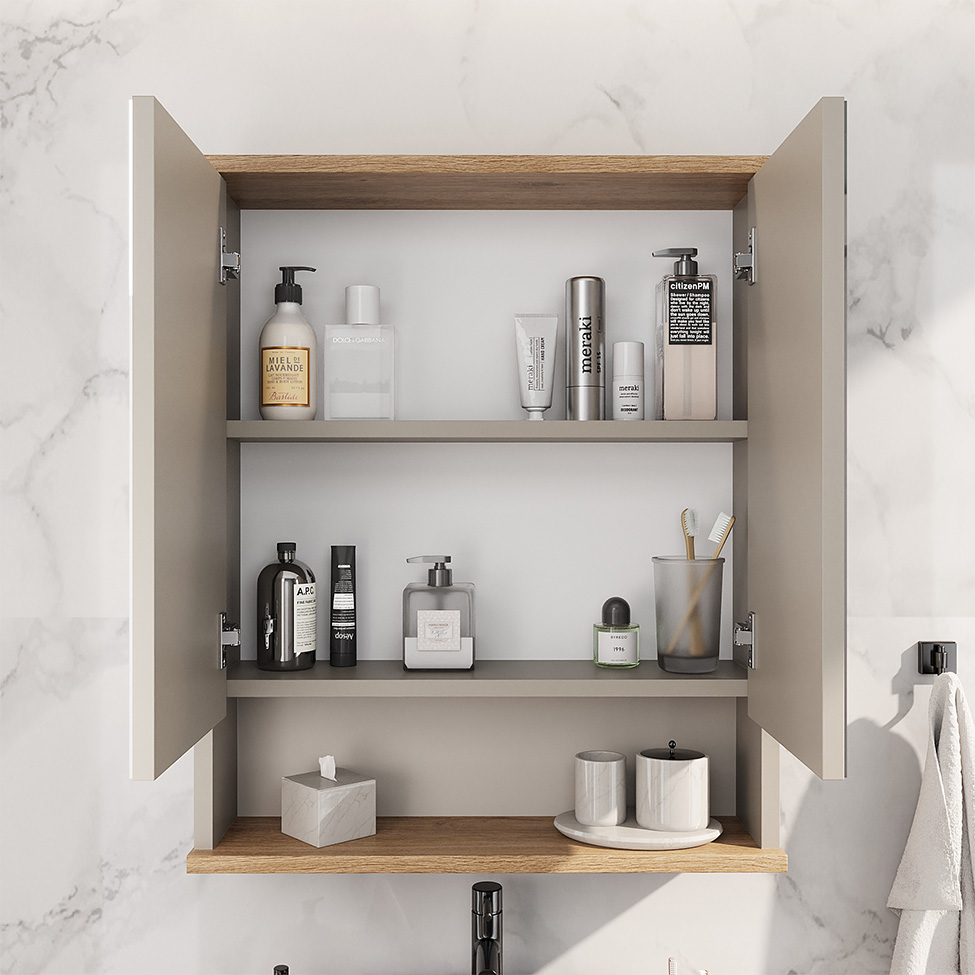 Armário de Banheiro com Espelho 2 Portas Nude e Carvalho