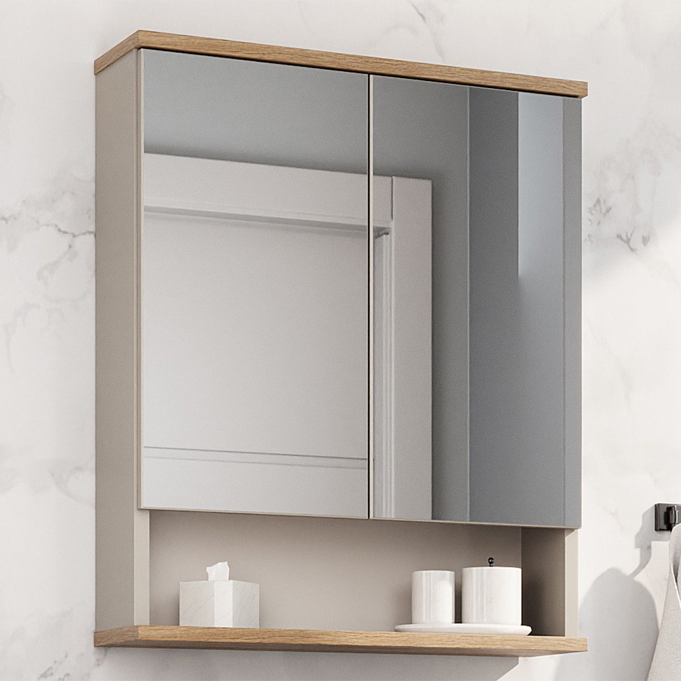 Armário de Banheiro com Espelho 2 Portas Nude e Carvalho