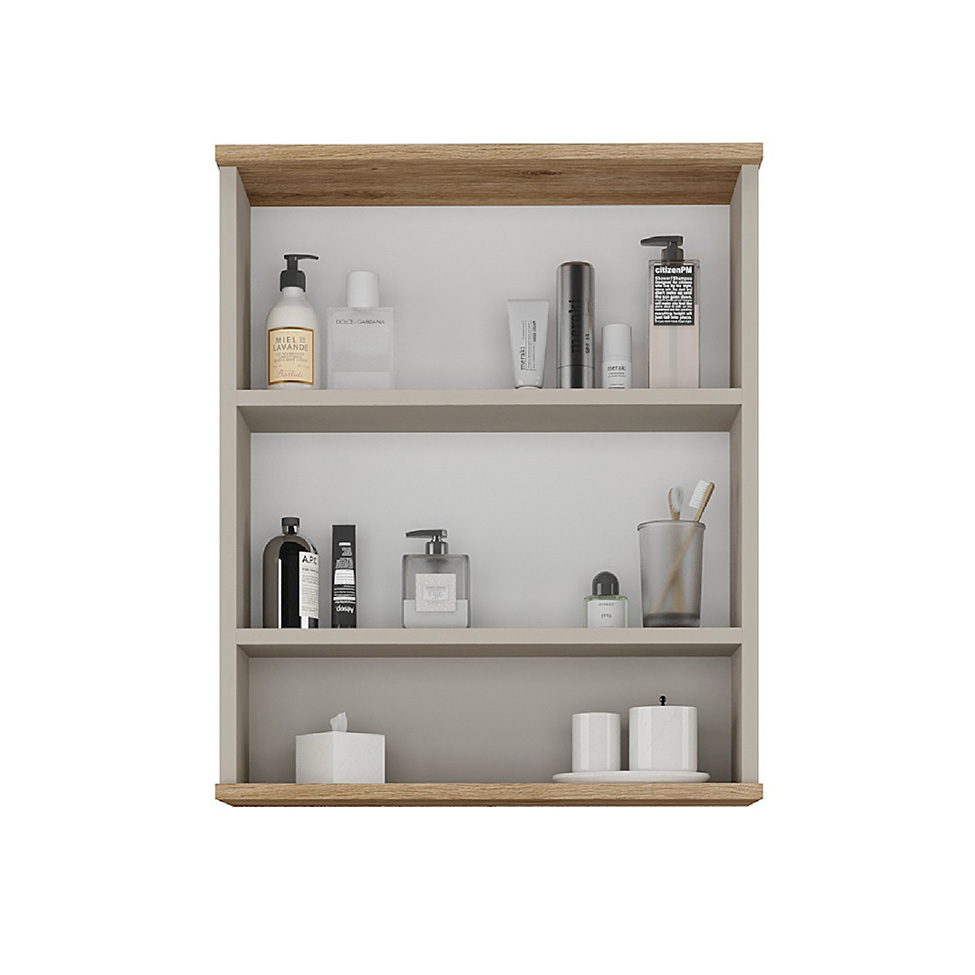 Armário de Banheiro com Espelho 2 Portas Nude e Carvalho