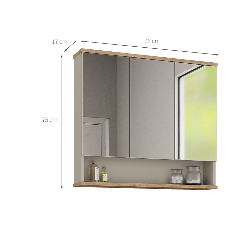 Armário de Banheiro com Espelho 3 Portas Nude e Carvalho