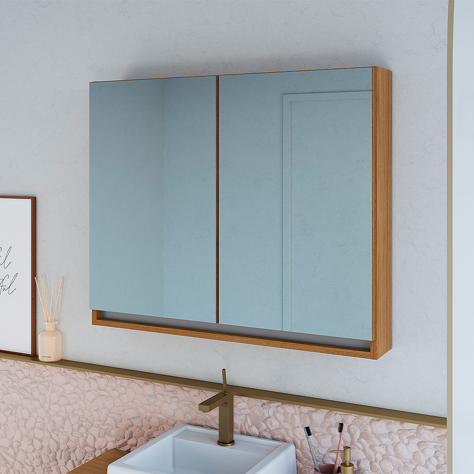 Armário de Banheiro com Espelho Livia Flex 2 Portas Freijó