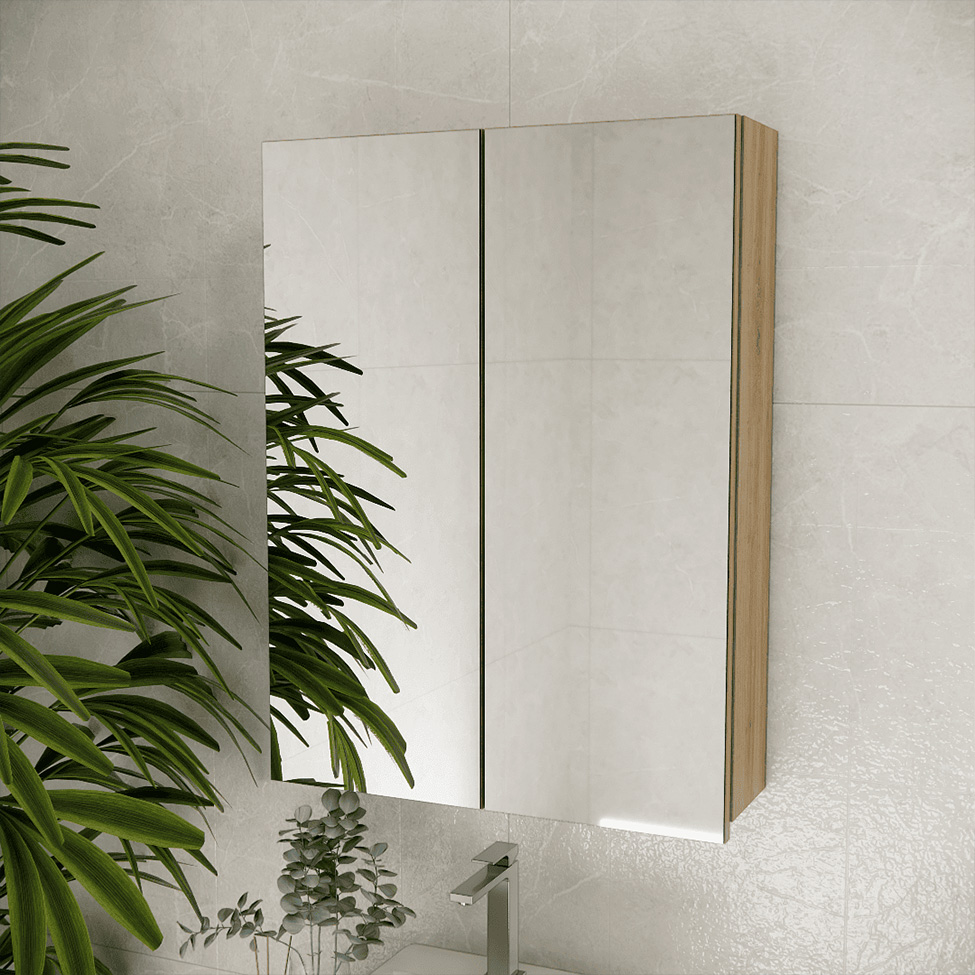 Armário de Banheiro com Espelho Nature 2 Portas Carvalho 60 cm