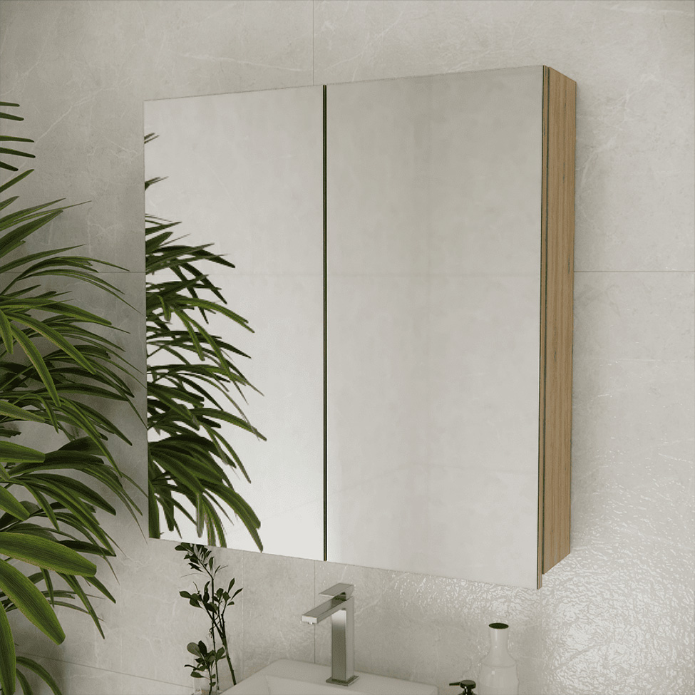 Armário de Banheiro com Espelho Nature 2 Portas Carvalho 75 cm