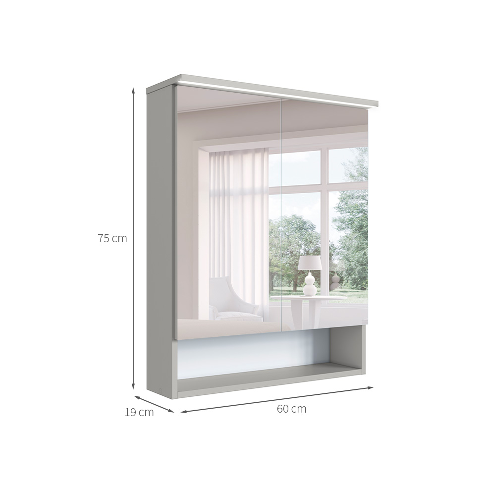 Armário de Banheiro com Espelho e LED Araçá 2 Portas Arenas