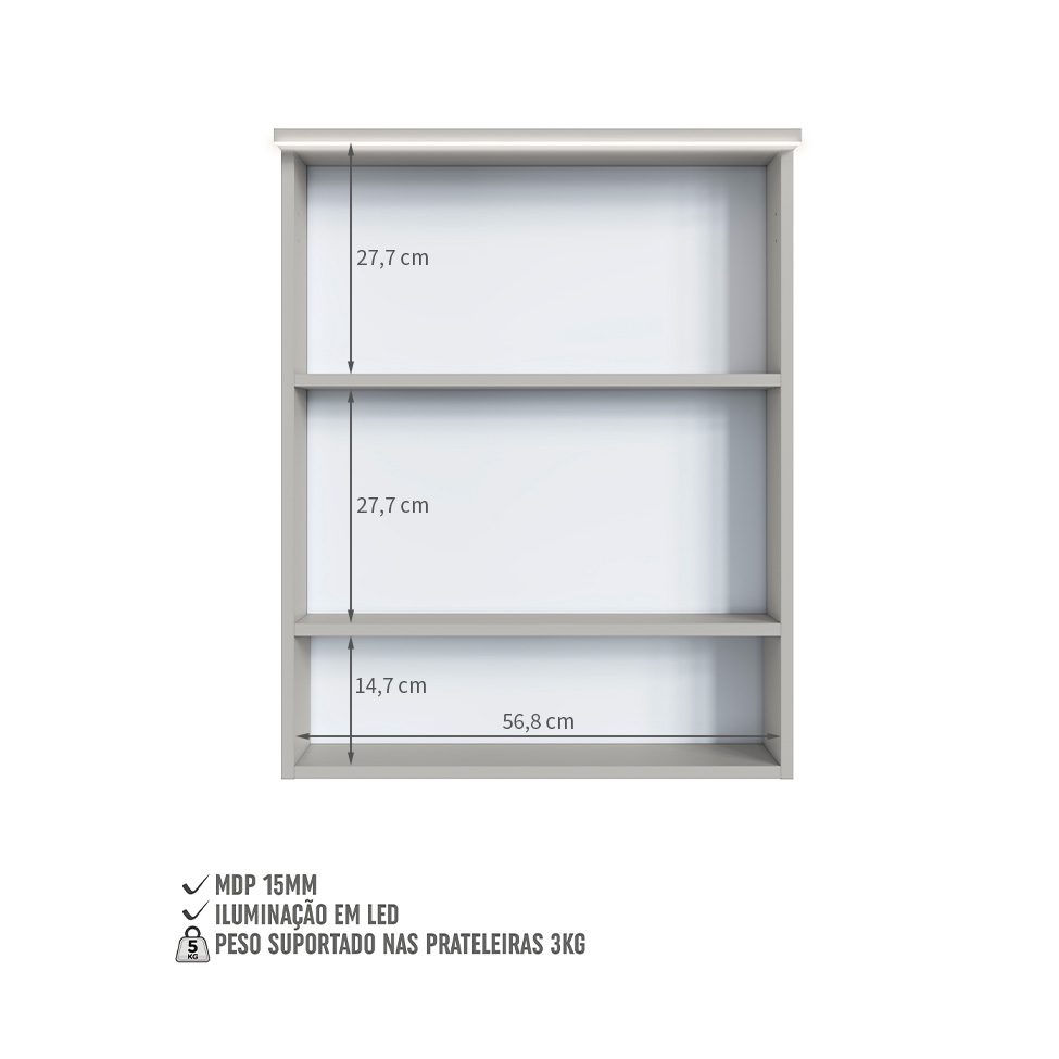 Armário de Banheiro com Espelho e LED Araçá 2 Portas Arenas