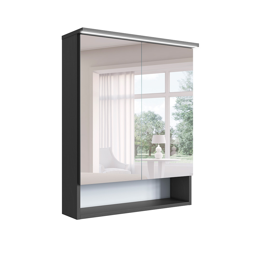 Armário de Banheiro com Espelho e LED Araçá 2 Portas Grafite