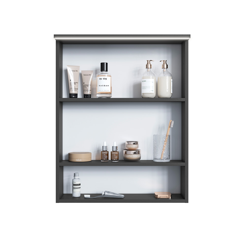 Armário de Banheiro com Espelho e LED Araçá 2 Portas Grafite