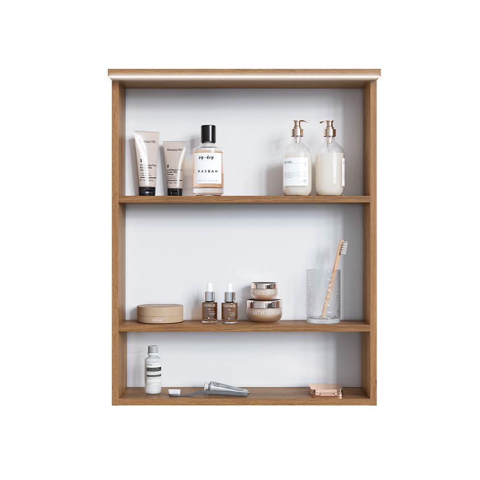 Armário de Banheiro com Espelho e LED Araçá 2 Portas Mel