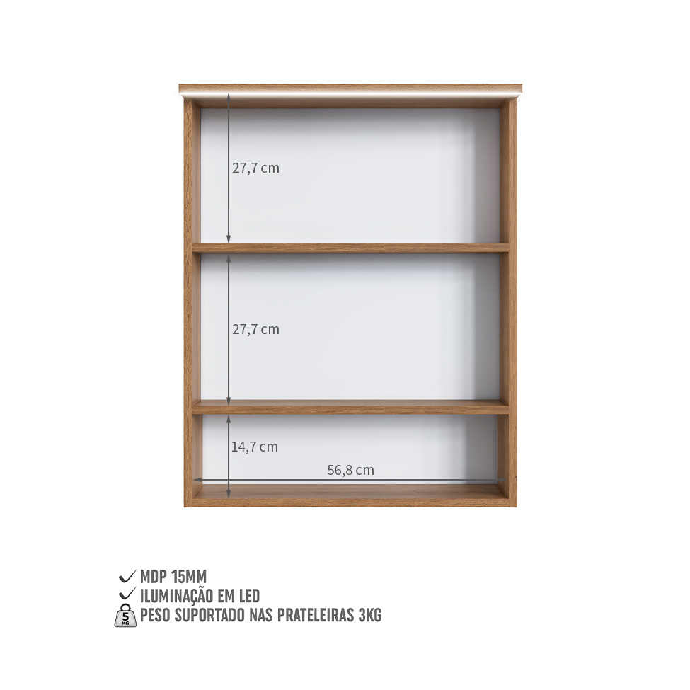 Armário de Banheiro com Espelho e LED Araçá 2 Portas Mel