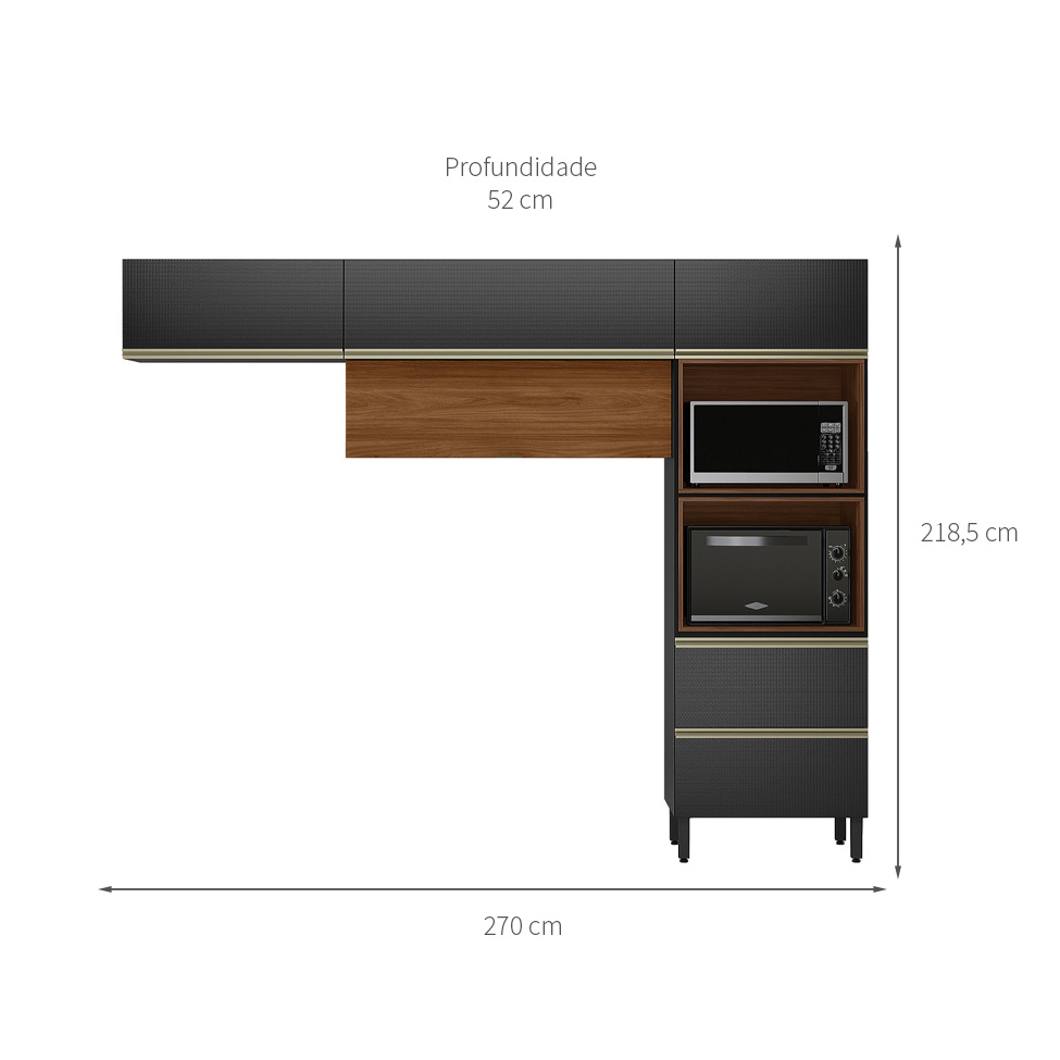 Armário de Cozinha Compacta Proença 5 Portas 1 Gaveta Carbono e Nogueira