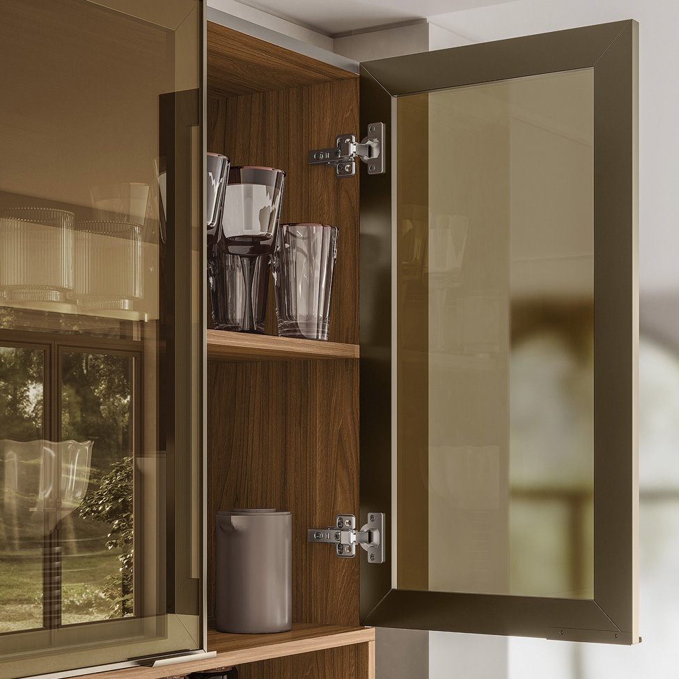 Armário de Cozinha Compacta Proença com Vidro Reflecta 5 Portas 2 Gavetas Nogueira e Nude