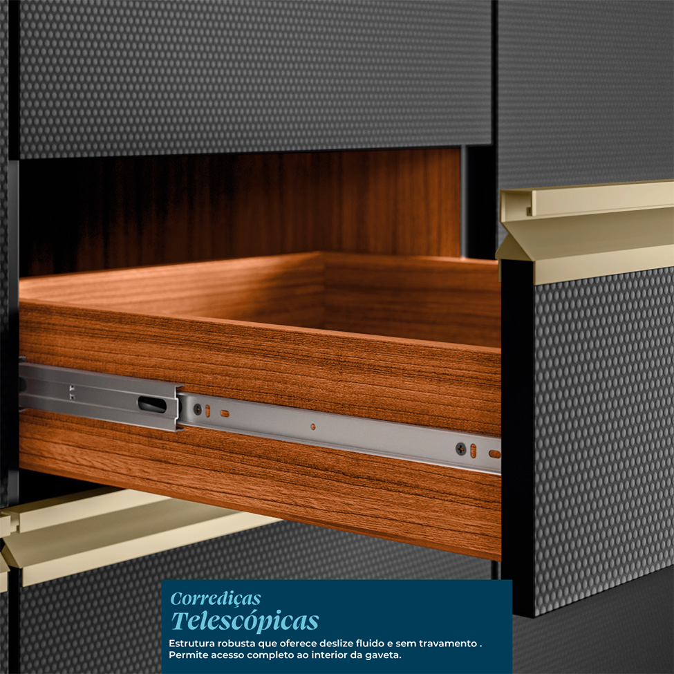 Armário de Cozinha Compacta Ripada Proença 6 Portas 5 Gavetas Carbono e Nogueira