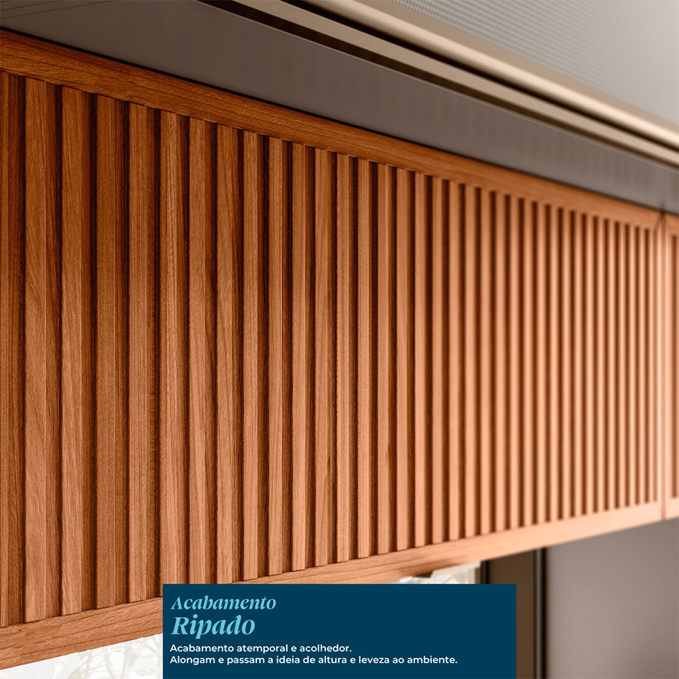 Armário de Cozinha Compacta Ripada Proença 6 Portas 5 Gavetas Nude e Nogueira