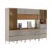 Armário de Cozinha Compacta com 3 Vidros Reflecta Proença 9 Portas 11 Gavetas Nude e Nogueira