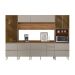 Armário de Cozinha Compacta com 3 Vidros Reflecta Proença 9 Portas 11 Gavetas Nude e Nogueira