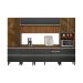 Armário de Cozinha Compacta com 3 Vidros Reflecta Proença Ripado 9 Portas 11 Gavetas Carbono e Nogueira