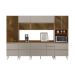 Armário de Cozinha Compacta com 5 Vidros Reflecta Proença 9 Portas 11 Gavetas Nude e Nogueira