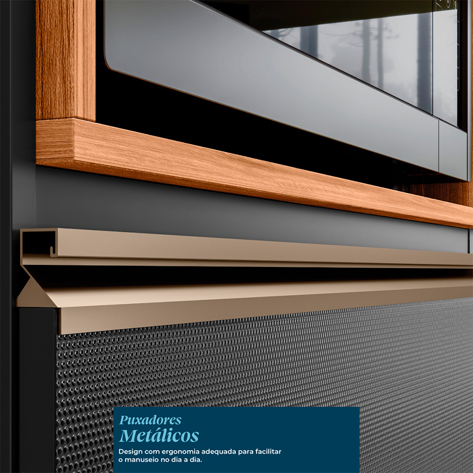 Armário de Cozinha Compacta com Vidro Reflecta Proença 6 Portas 5 Gavetas Carbono e Nogueira