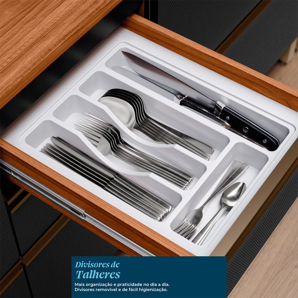 Armário de Cozinha Compacta com Vidro Reflecta Proença 6 Portas 5 Gavetas Carbono e Nogueira