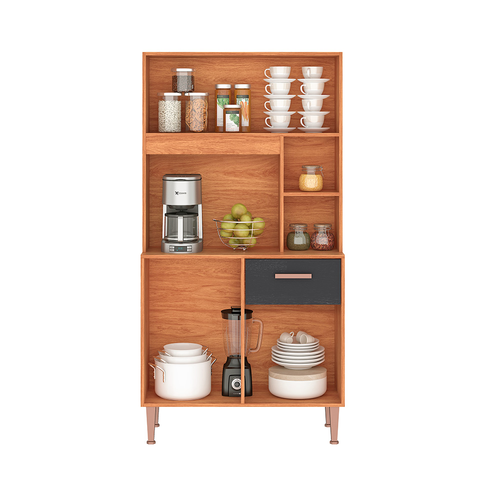 Armário de Cozinha Dália 4 Portas 1 Gaveta Cinamomo e Grafite