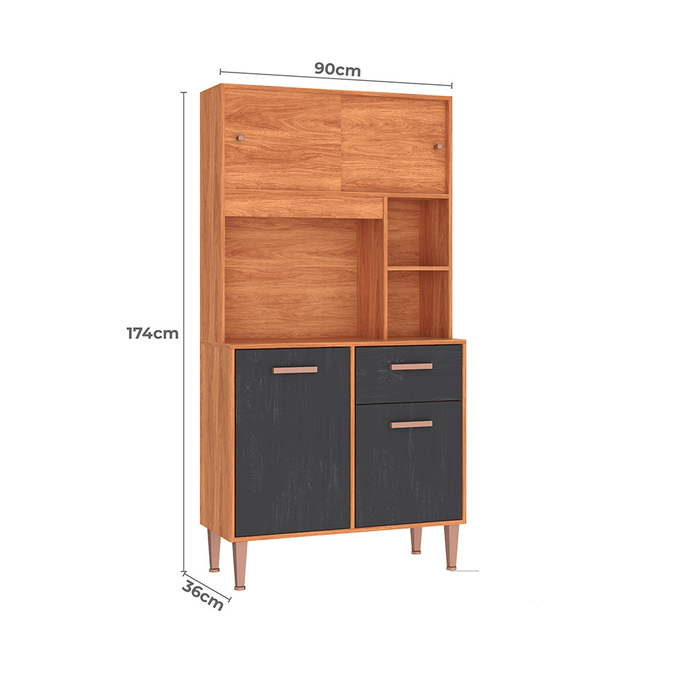 Armário de Cozinha Dália 4 Portas 1 Gaveta Cinamomo e Grafite