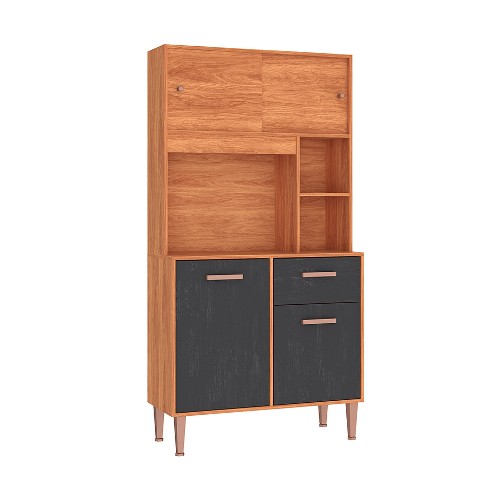 Armário de Cozinha Dália 4 Portas 1 Gaveta Cinamomo e Grafite