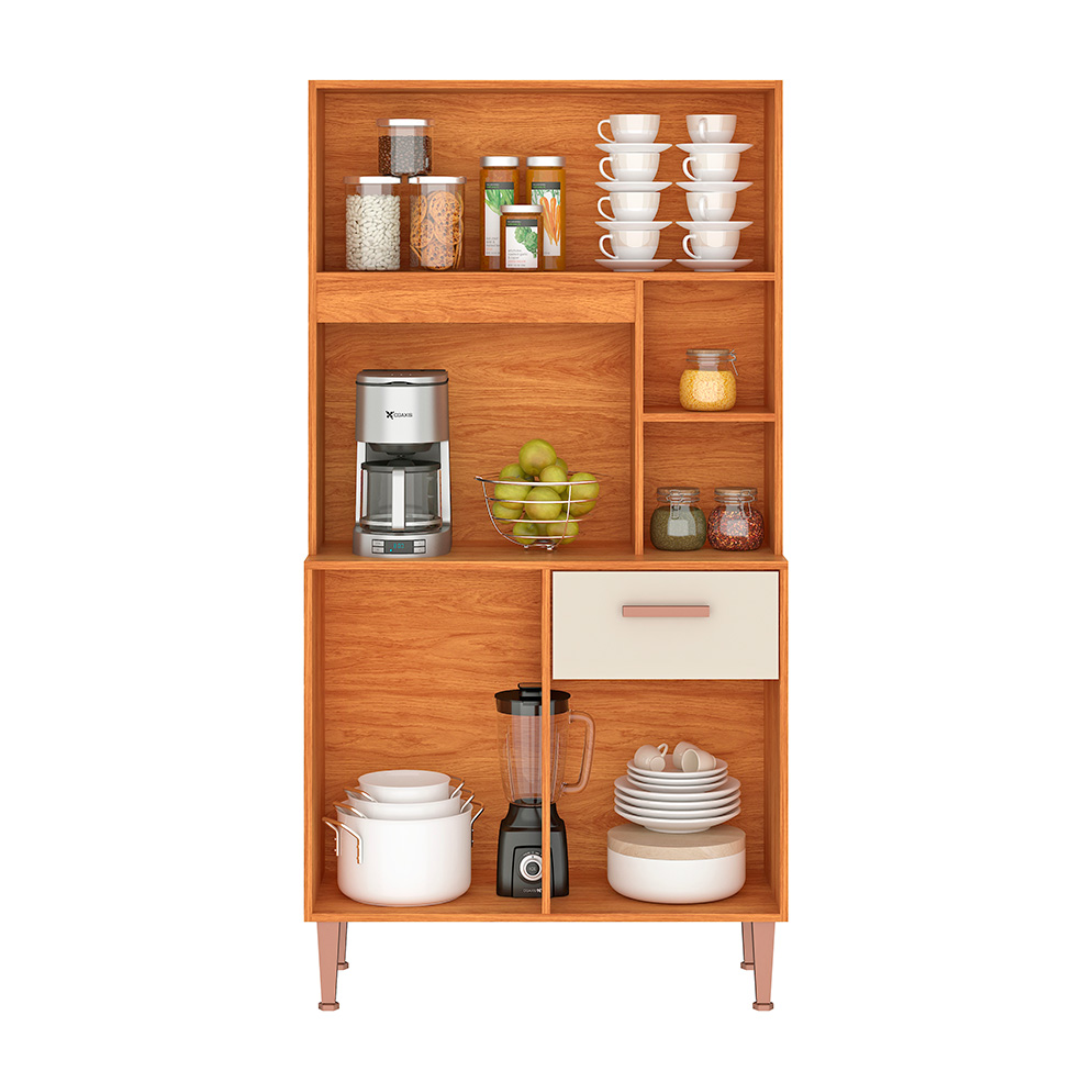 Armário de Cozinha Dália 4 Portas 1 Gaveta Cinamomo e Off White