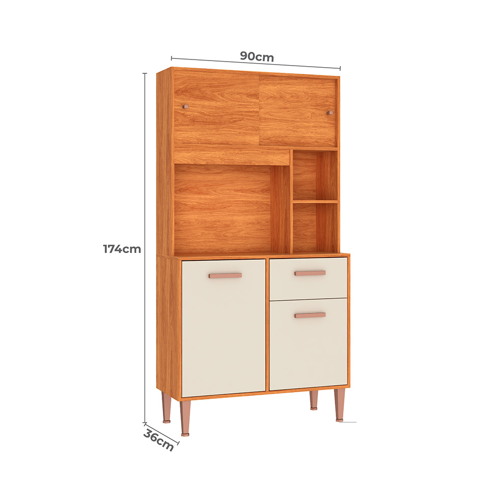 Armário de Cozinha Dália 4 Portas 1 Gaveta Cinamomo e Off White