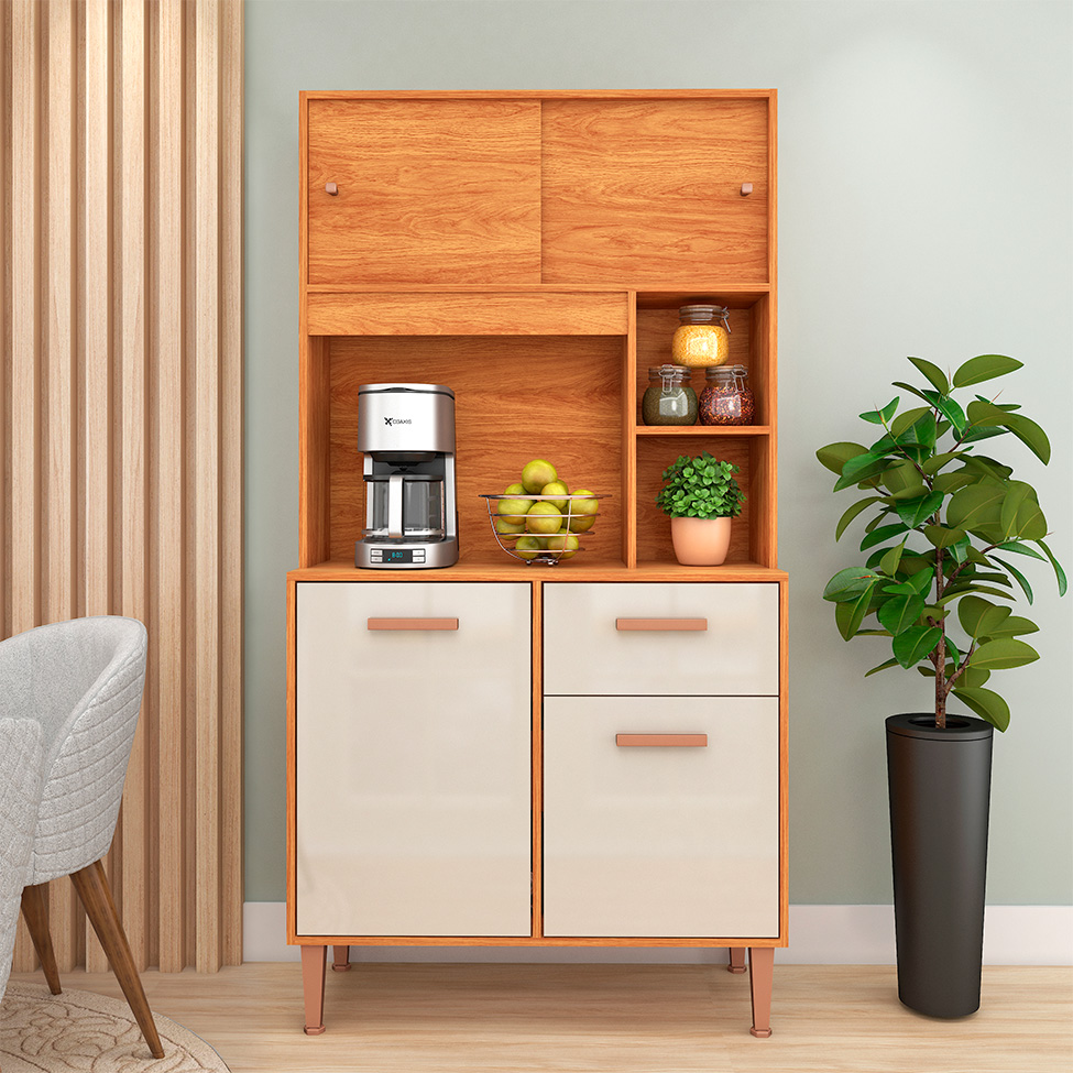 Armário de Cozinha Dália 4 Portas 1 Gaveta Cinamomo e Off White