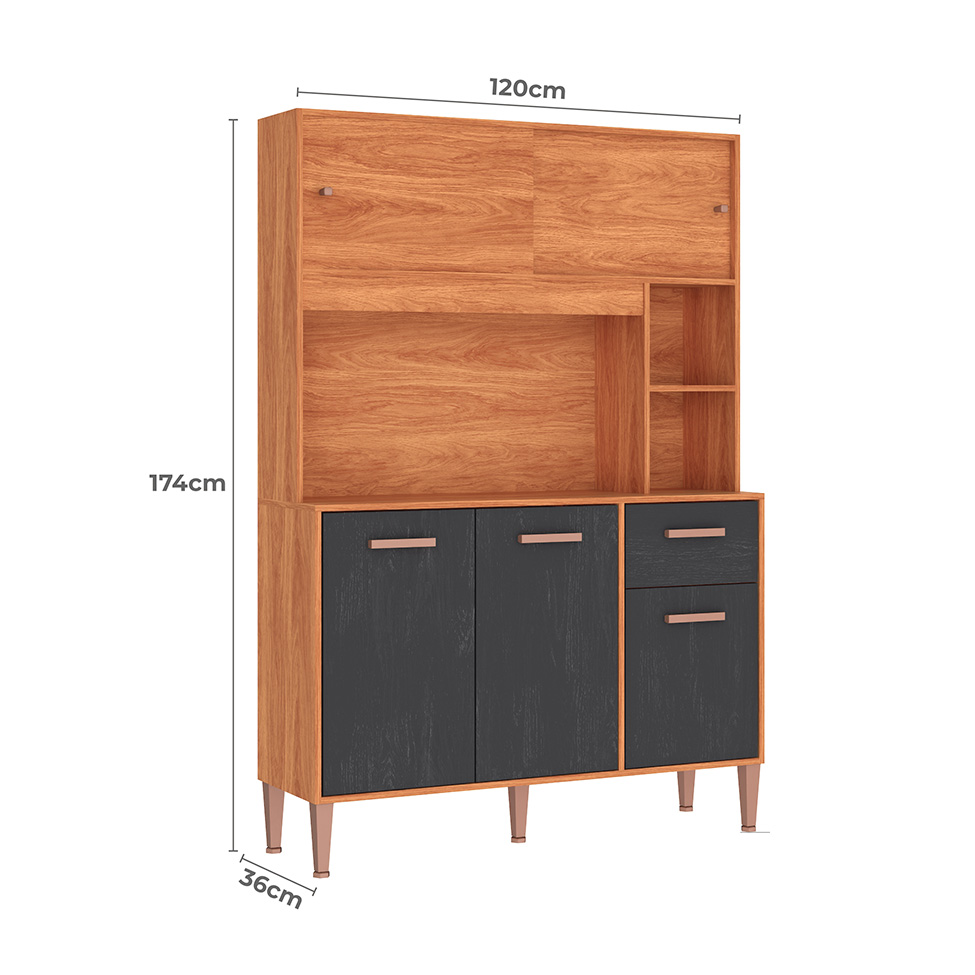 Armário de Cozinha Pérola 5 Portas 1 Gaveta Cinamomo e Grafite