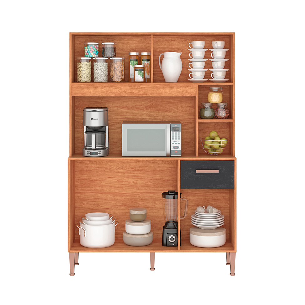 Armário de Cozinha Pérola 5 Portas 1 Gaveta Cinamomo e Grafite