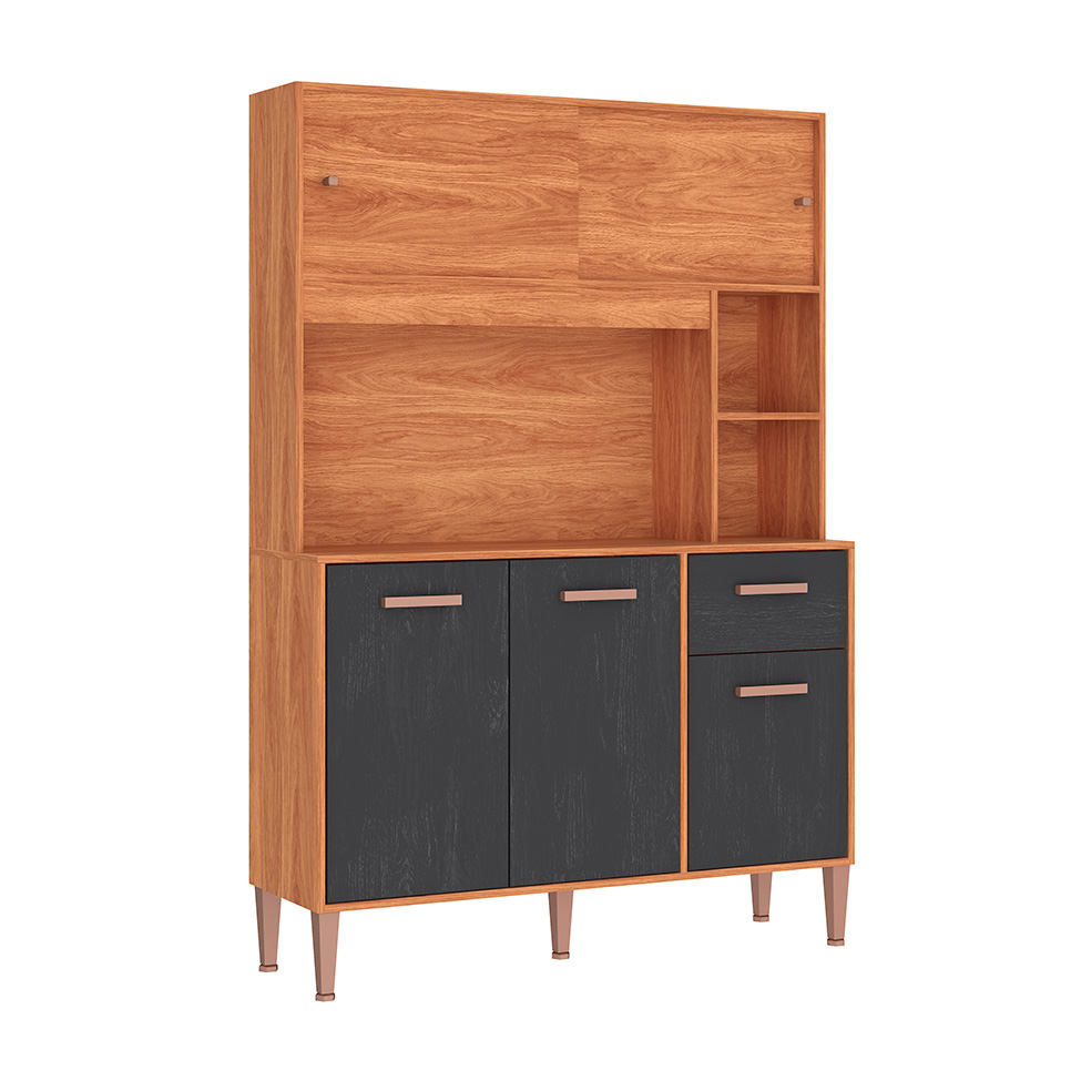 Armário de Cozinha Pérola 5 Portas 1 Gaveta Cinamomo e Grafite