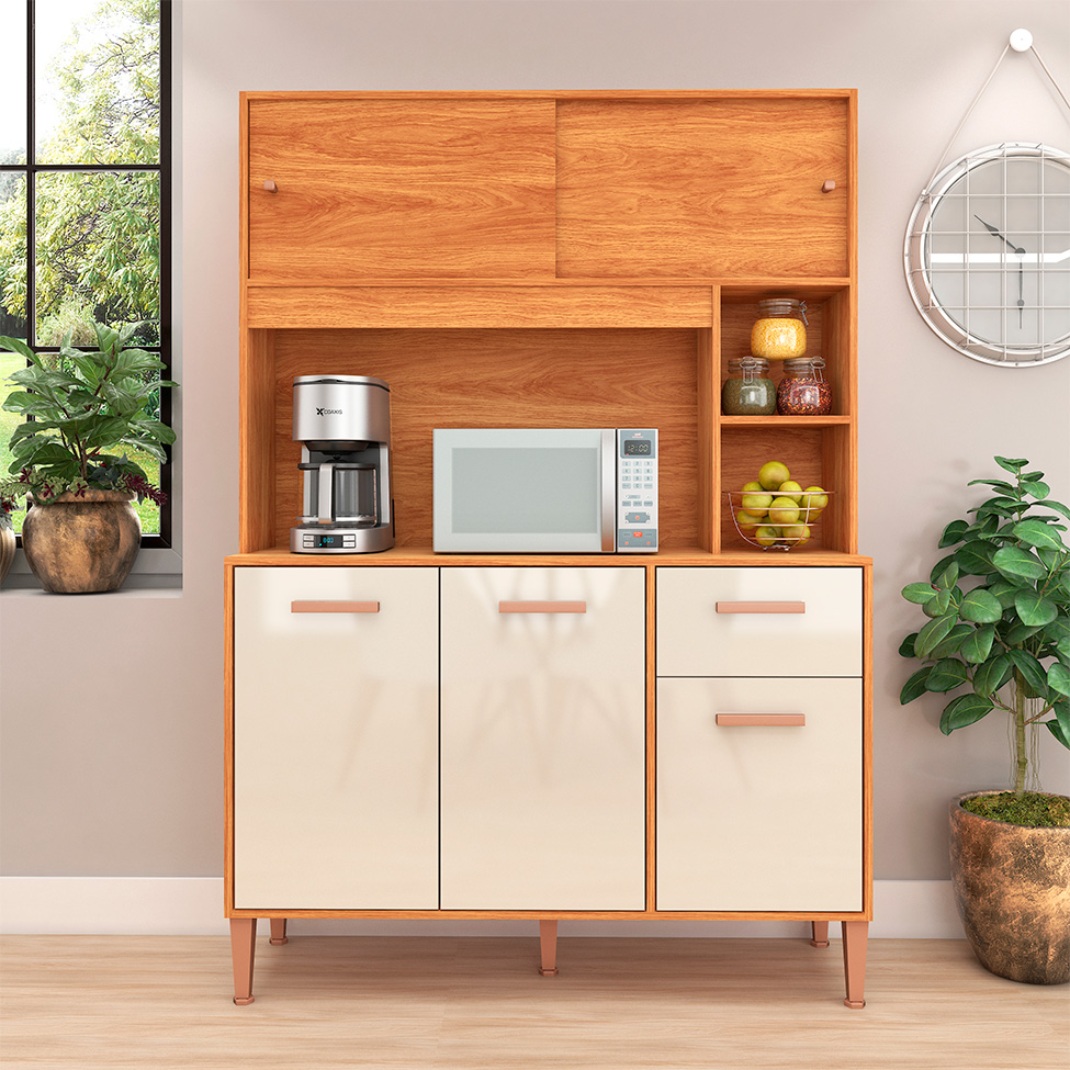 Armário de Cozinha Pérola 5 Portas 1 Gaveta Cinamomo e Off White
