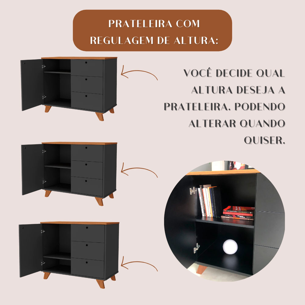 Armário de Escritório Day 1 PT 3 GV Preto e Freijó