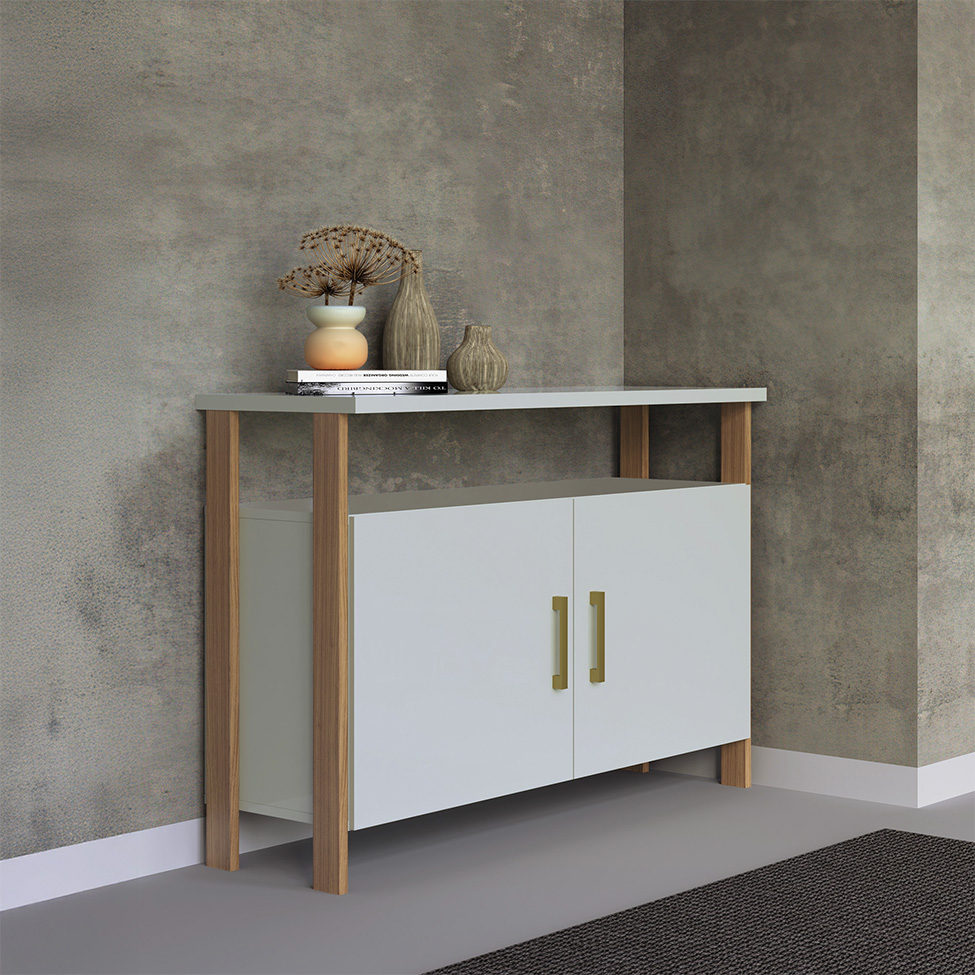 Armário de Escritório Emily 100% MDF 2 Portas Off White e Freijó