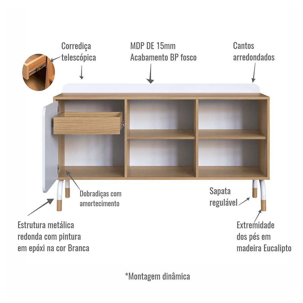 Armário de Escritório Flexus 1 PT 1 GV Hanover e Branco