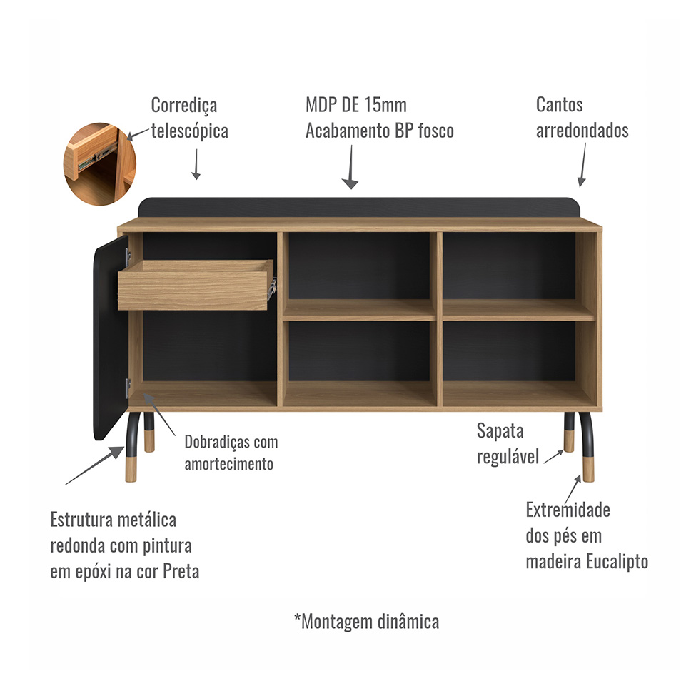 Armário de Escritório Flexus 1 PT 1 GV Hanover e Preto
