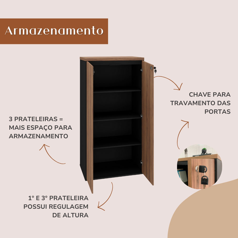 Armário de Escritório Lane 2 PT Nogal e Preto