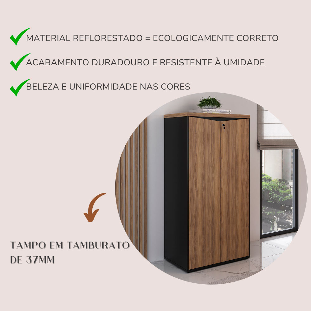 Armário de Escritório Lane 2 PT Nogal e Preto