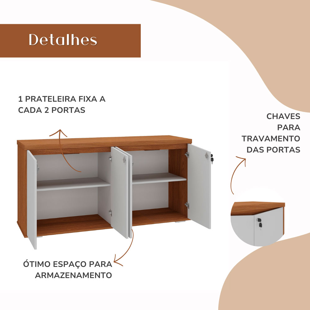 Armário de Escritório Lane 4 PT Freijó e Branco