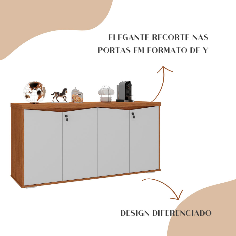 Armário de Escritório Lane 4 PT Freijó e Branco