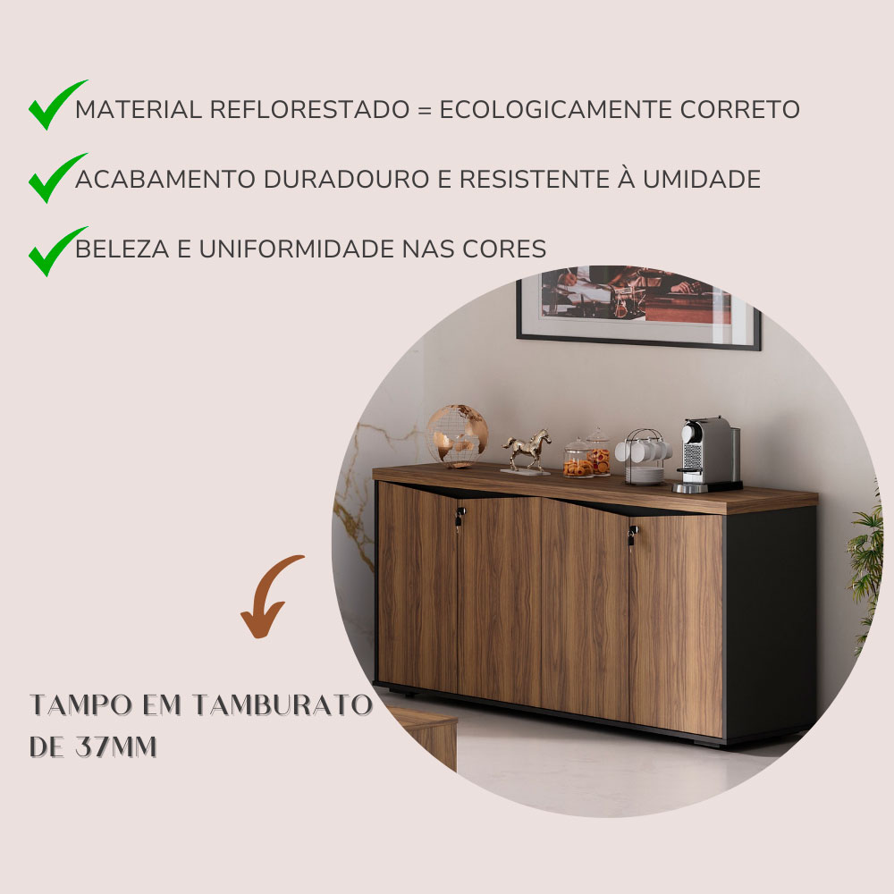 Armário de Escritório Lane 4 PT Nogal e Preto
